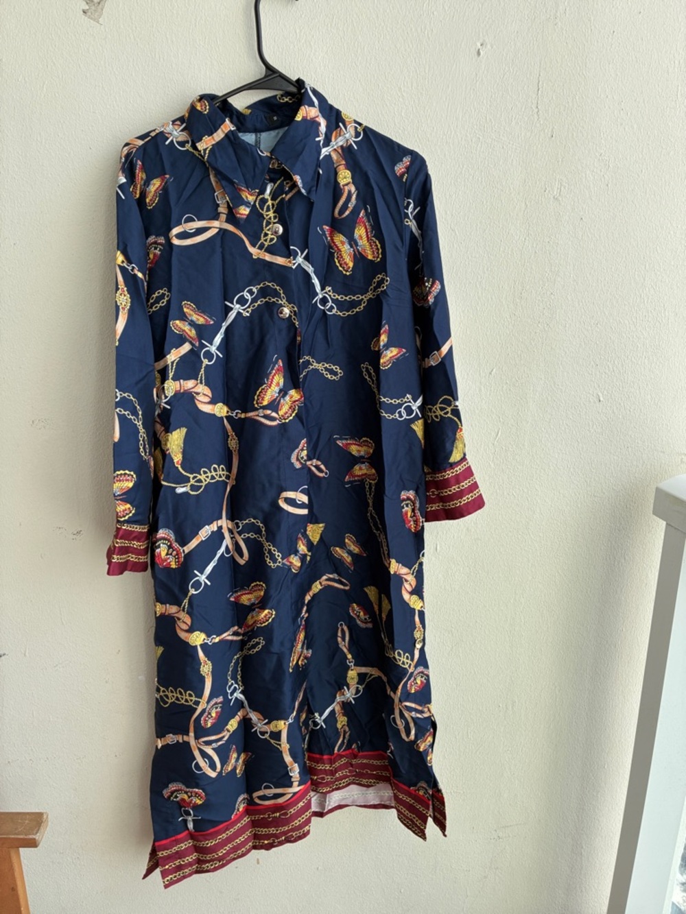Pre-love Navy Chain & Butterfly Print Long Sleeve Dress
